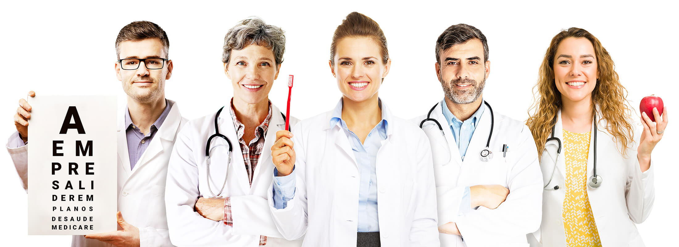 5 profissionais de saúde de diversas áreas